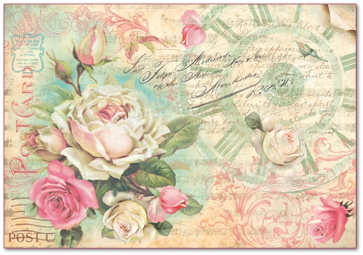 Рисовая бумага для декупажа Stamperia DFS303 Почтовая карточка с розой